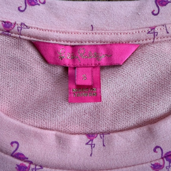 Lilly Pulitzer Jansen Sweatshirt Peach Hyacinth Flamingo Print Sz Small - Picture 4 of 9